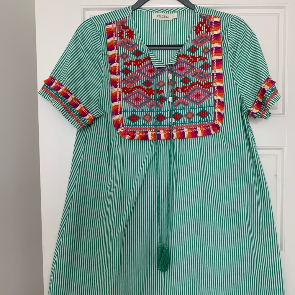 Green and White Stripped Dress
